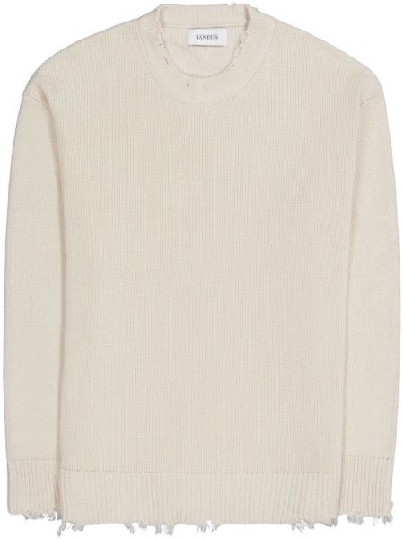 Βαμβακερός μακρύ πουλόβερ με φθαρμένο εφέ Laneus λευκό