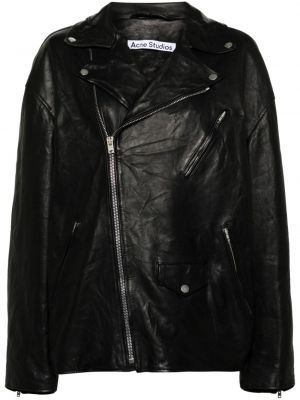 Czarna kurtka skórzana asymetryczna Acne Studios