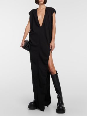 Βαμβακερή μάξι φόρεμα από ζέρσεϋ Rick Owens μαύρο