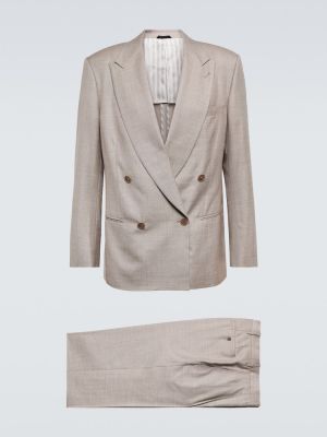 Hedvábný lněný vlněný oblek Giorgio Armani béžový