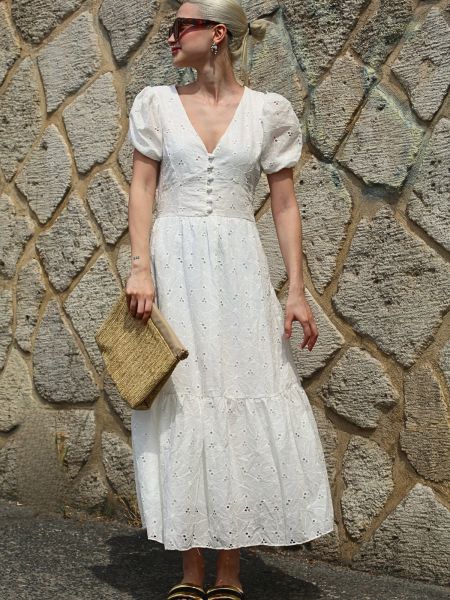 Макси рокля с буфан ръкави Madmext бяло