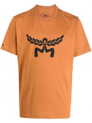 Pamučna majica s printom Mcm smeđa