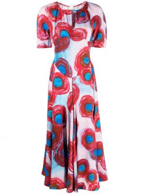 Plisované midi šaty s potlačou s abstraktným vzorom Marni červená