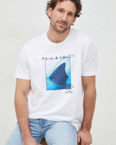 Paul&Shark pamut póló fehér, nyomott mintás Paul&shark
