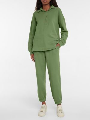 Bavlnené zamatové teplákové nohavice Velvet zelená