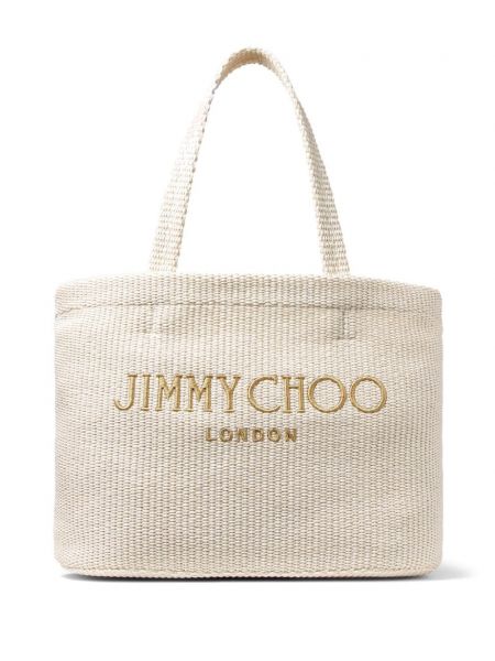 Haftowana torba plażowa Jimmy Choo biała