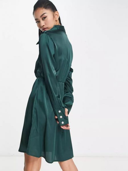 Атласное платье-рубашка на пуговицах со стразами Jdy зеленое