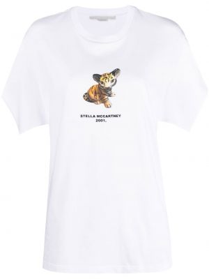 Bombažna majica s potiskom s tigrastim vzorcem Stella Mccartney bela