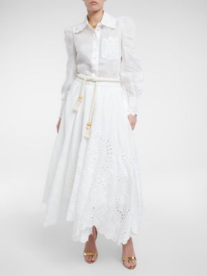 Falda larga con bordado de lino Zimmermann blanco