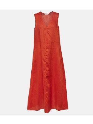Λινή μίντι φόρεμα Max Mara πορτοκαλί