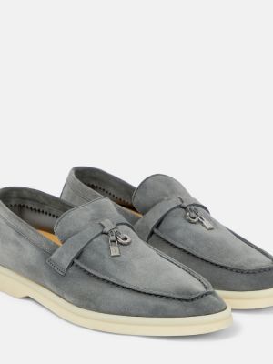 Pantofi loafer din piele de căprioară Loro Piana gri