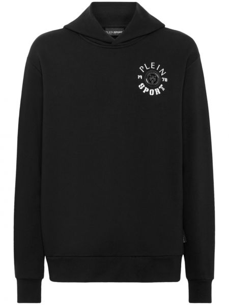 Pamučna hoodie s kapuljačom s printom Plein Sport crna