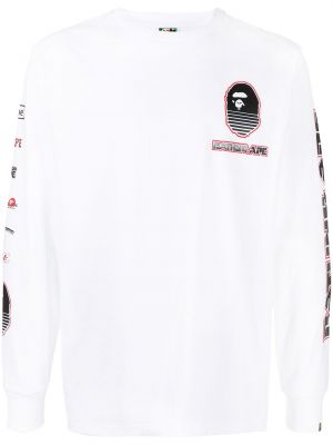 T-shirt con stampa a maniche lunghe A Bathing Ape® bianco