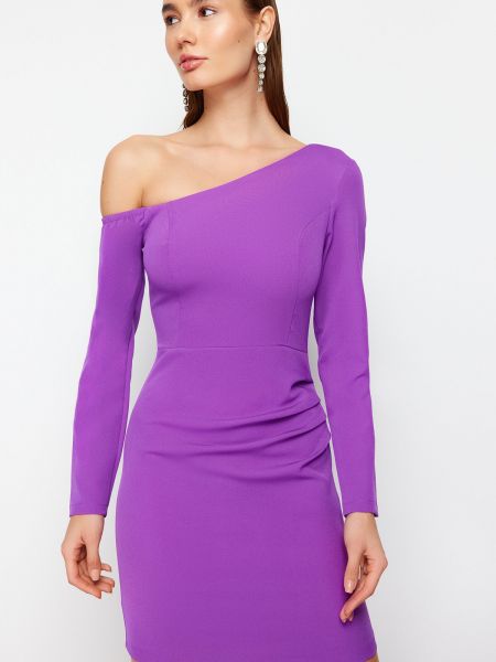 Pintas asimetriškas vakarinė suknelė Trendyol violetinė