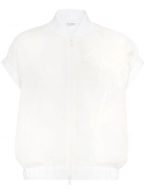 Bomber jakna s cvjetnim printom s aplikacijama Brunello Cucinelli bijela