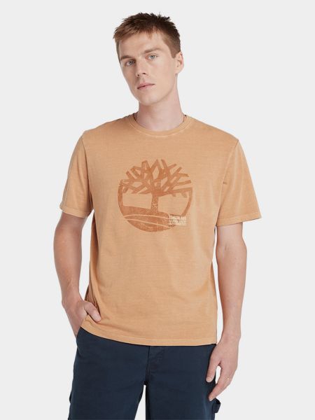 Хлопковая футболка Timberland желтая