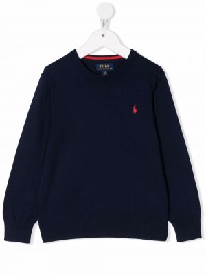 Rund hals brodert lang genser for jenter Ralph Lauren Kids blå