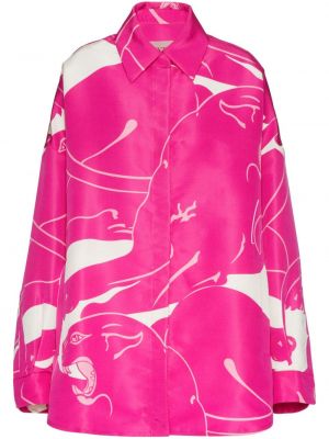 Μεταξωτό πουκάμισο με σχέδιο Valentino Garavani ροζ