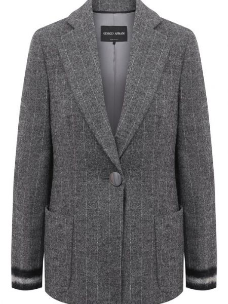 Хлопковый шерстяной пиджак Giorgio Armani серый