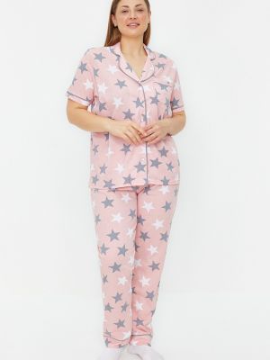 Pijamale cu dungi tricotate cu stele Trendyol