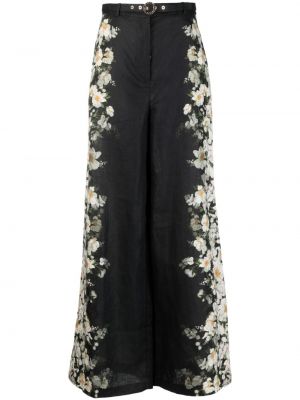 Lanene hlače s cvjetnim printom s printom Zimmermann crna