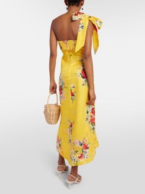 Květinové lněné midi šaty Zimmermann žluté