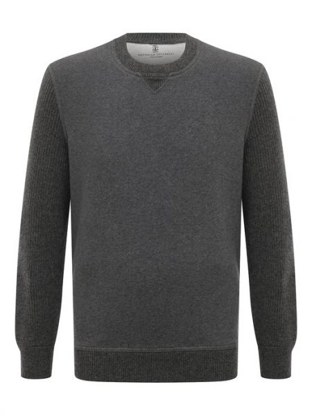 Хлопковый свитер Brunello Cucinelli серый
