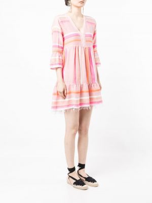 Sukienka w paski z nadrukiem Lemlem różowa