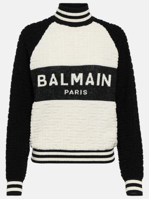 Bombažni volneni pulover iz žakarda Balmain
