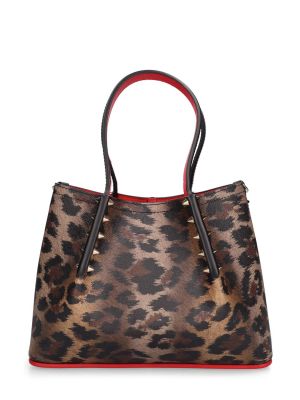 Kožená nákupná taška s potlačou s leopardím vzorom Christian Louboutin hnedá