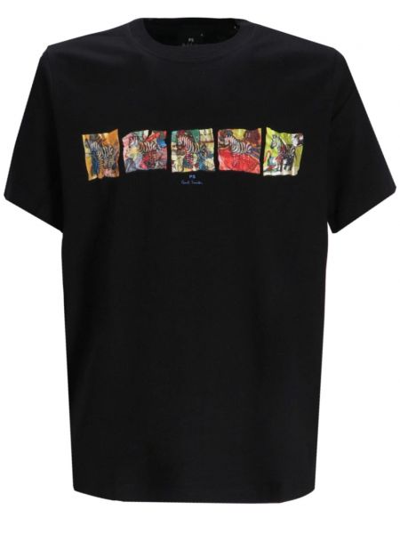 Bavlněné tričko s potiskem se zebřím vzorem Ps Paul Smith černé