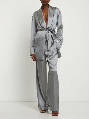 Hedvábné saténové kalhoty Dolce & Gabbana šedé