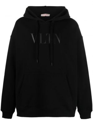 Raštuotas medvilninis džemperis su gobtuvu Valentino Garavani juoda