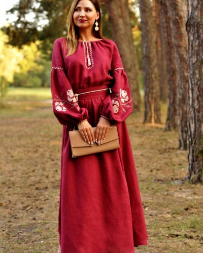 Льняное платье макси с длинными рукавами длинное Rozetka