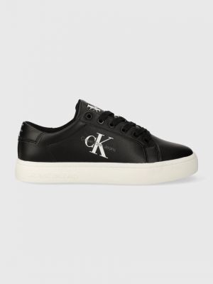 Sneakersy skórzane z nadrukiem Calvin Klein Jeans czarne