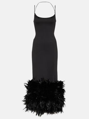 Sukienka midi w piórka z dżerseju The Attico czarna