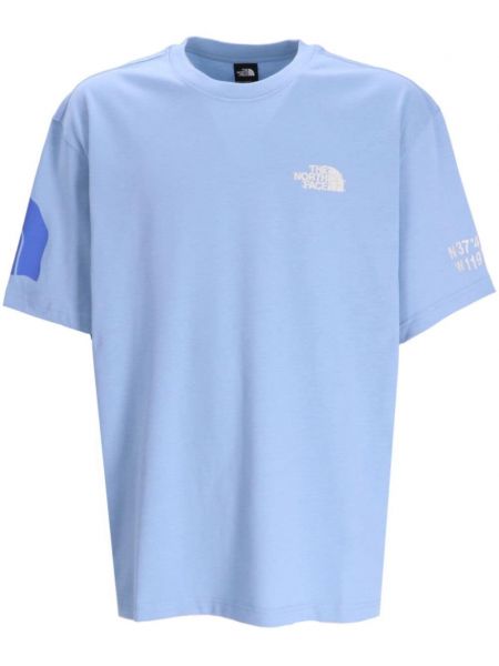 Памучна тениска с принт The North Face синьо
