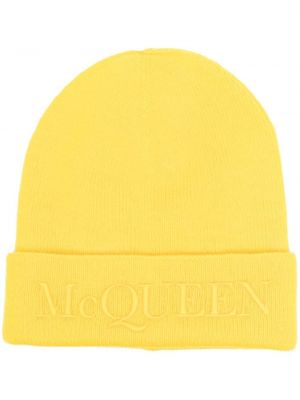 Kašmírová čiapka s výšivkou Alexander Mcqueen žltá