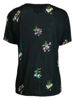 Kokvilnas t-krekls ar ziediem ar apdruku Cynthia Rowley melns