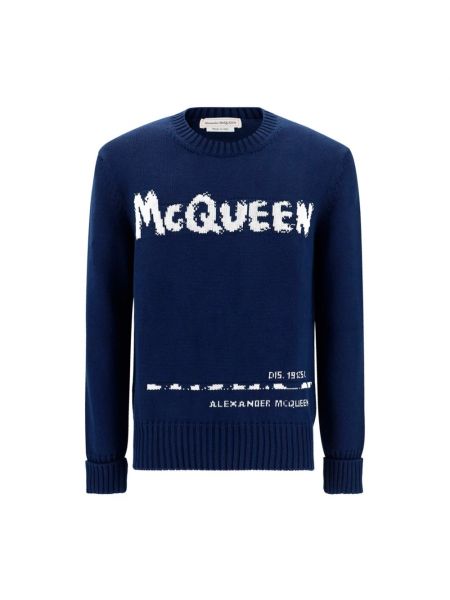 Sweter z nadrukiem Alexander Mcqueen niebieski