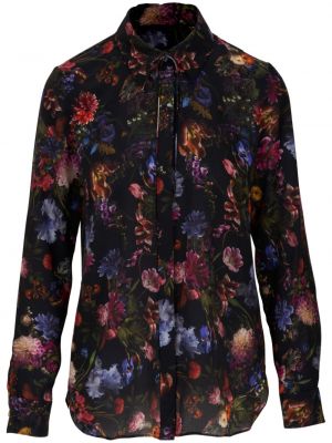 Květinová hedvábná košile s potiskem Adam Lippes černá