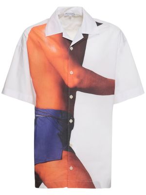 Памучна риза с принт с къс ръкав Jw Anderson бяло