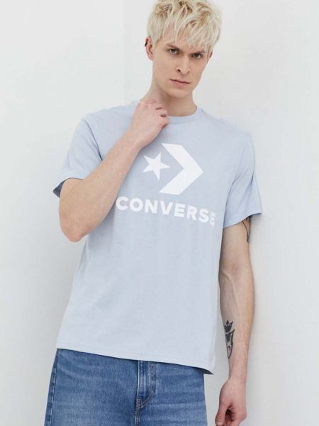 Koszulka bawełniana z nadrukiem Converse niebieska