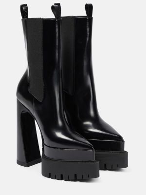 Кожени обувки до глезена на платформе Versace черно