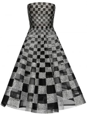 Haftowana sukienka koktajlowa w kratkę Oscar De La Renta