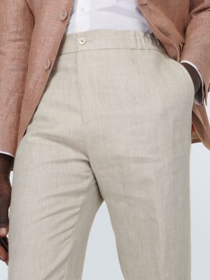 Lniane proste spodnie Etro białe