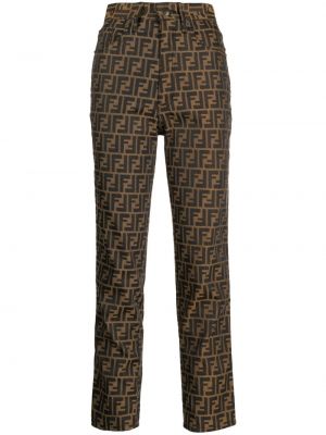 Pantalon droit à carreaux à imprimé Fendi Pre-owned marron