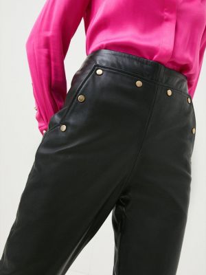 Кожаные брюки на пуговицах Karen Millen черные