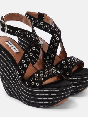 Sandały zamszowe na koturnie Alaã¯a czarne
