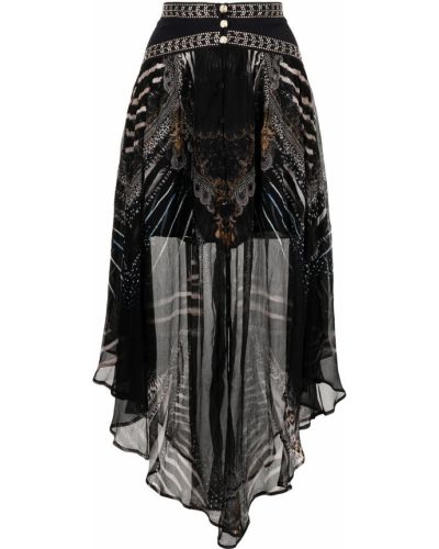 Hedvábné sukně s knoflíky s vysokým pasem Camilla - černá